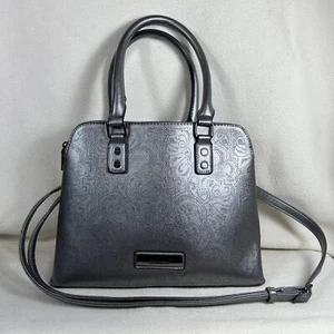 NWOT Mark Andrew New York Embelished Pattern Metalic Grey Satchel Bag - Picture 1 of 12