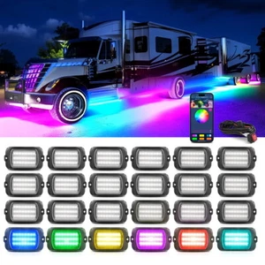 8-24 Pods Q1 RGB+IC Chasing LED Rock Lights Underglow Neon Dynamic Lighting Kit - Picture 1 of 55