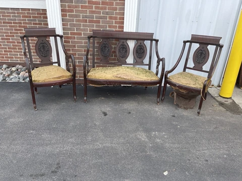 Antique Victorian Parlor Set Of 3 Pieces Settee   (Loveseat, Parlor Chairs) 38” Cover
