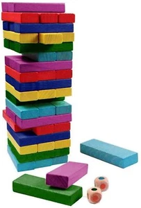 Family Wooden Colour Blocks Tower Stacking Game Classic Tumbling Jenga Building - Picture 1 of 11