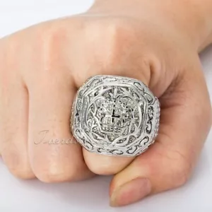 Anillo Rocker de Corona Cruz Tallada en Plata 316L Acero Inoxidable para Niños Hombres - Imagen 1 de 10