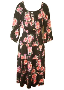 Figueroa & Flower Damen Gr. Large Blumen Kleid Midi Maxi schwarz pink NEU - Bild 1 von 9