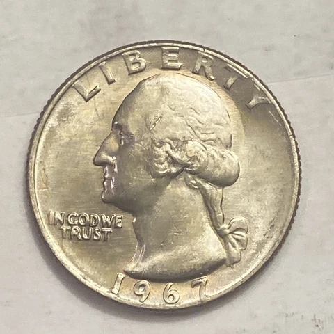 GEM BU 1967 Washington Quarter Philadelphia Mint - NOT SMS -Coin Shown Ships A17 Cover