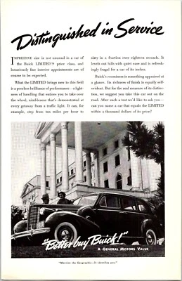 PRINT AD 1938 Buick Limited Distinguished in Service General Motors 6.5 x 10 - Image 1 of 3