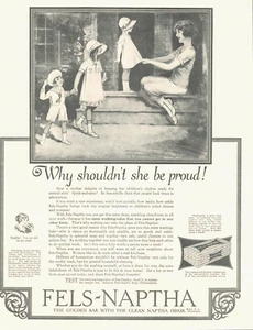 1925 NAPTHA SOAP Laundry PRINT AD little girls with Mother clean clothes - Picture 1 of 1