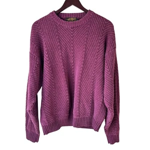 Vintage Eddie Bauer Chunky Knit Sweater In Burgundy 100% Cotton Women’s Sz Large - Picture 1 of 5