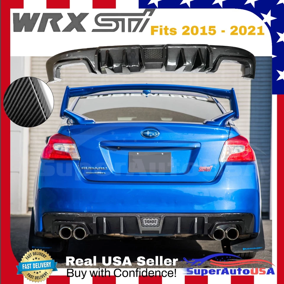 Difusor de alerón de parachoques con impresión de fibra de carbono para Subaru WRX STI 2015-2021 con cubierta Foto 1 de 4