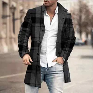 Men Overcoat Single Breasted Lapel Trench Formal Coat Warm Outwear Winter Jacket - Picture 1 of 28
