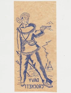 VINTAGE 1950S DAVY CROCKETT DECAL BLUE IRON-ON TRANSFER - Picture 1 of 1