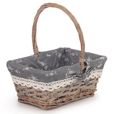 Woodluv Vintage Rectangle Wicker Hamper Storage Basket With Long Handle, Grey - Image 1 of 4