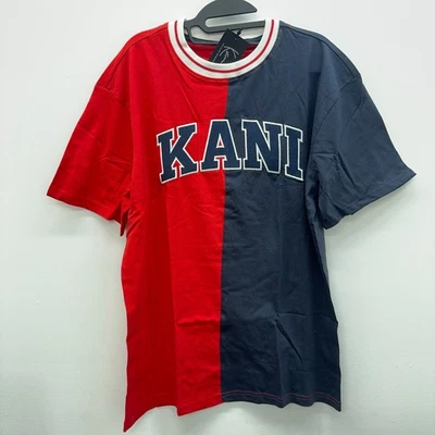 Camiseta Karl Kani Varsity Script Rojo Azul Colorblock Manga Corta Hombres Pequeña Nueva Foto 1 de 4