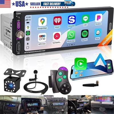 Single 1 Din Car Stereo Apple CarPlay 6.9'' touchscreen Bluetooth Radio SWC USB - Image 1 of 4