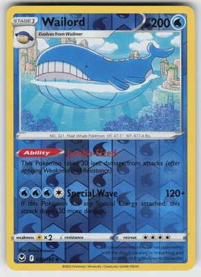 Wailord Reverse Holo Uncommon SWSH12: Silver Tempest 038/195 Pokemon - Image 1 of 2