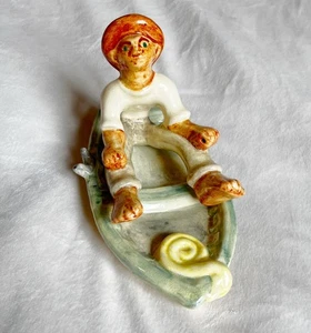 Rare Vintage Shearwater Pottery Boat With Man Rowing Hand Painted & Signed 1993 - Picture 1 of 9