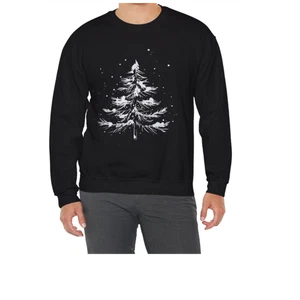Snowy Pine Tree Sweatshirt  Winter Christmas Tree Long Sleeve Crewneck - Picture 1 of 13
