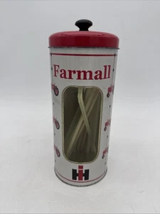 Farmall Tractor Metal Tin Can w/ Lid Straw Holder Farm Decor Red - Picture 1 of 14