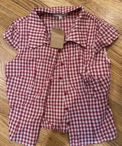 Nwt Womens Rihoas Red Plaid BF Cap Sleeve Shirt Small - Picture 1 of 2