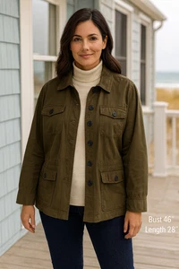 Chaqueta militar utilitaria Talbots para mujer 100 % algodón verde talla 1XP ajustable - Imagen 1 de 12