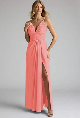 Azazie Maren Allure Bridesmaid Dress Coral Size 6 Small Formal Maxi Evening New - Image 1 of 4