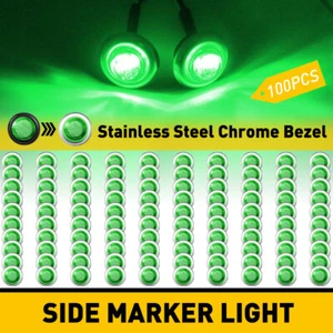 100x 3/4" Round Green LED Side Marker Light Stainless Base Truck Trailer 12V EAH - Picture 1 of 12