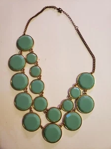 Statement Necklace Bib Flat Faceted Round Bead gold tone Chain Green - Picture 1 of 2