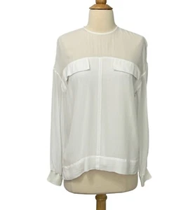 Reiss White Camille Semi Sheer Twin Pocket Top Blouse Viscose Lined EUC Size S - Picture 1 of 11