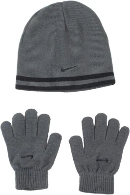 Nike Boys Black & Gray Hat with Gloves One Size Youth Reversible NEW - Image 1 of 4