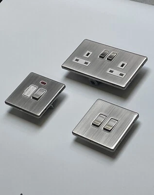 Screwless - Brushed Satin Nickel Plug Sockets Light Switches -Whole Range CHEAP! - Image 1 of 3