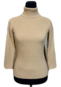 Neiman Marcus 100% Cashmere Tan Ribbed Turtleneck Sweater Women’s Sz S - Picture 1 of 6