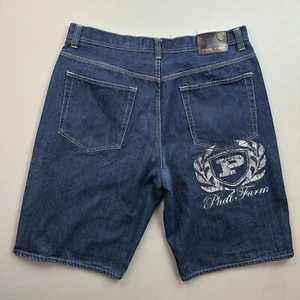 Vintage Phat Farm Shorts Mens 40 Dark Wash Baggy Hip Hop Skate Grunge Logo Y2K - Picture 1 of 14