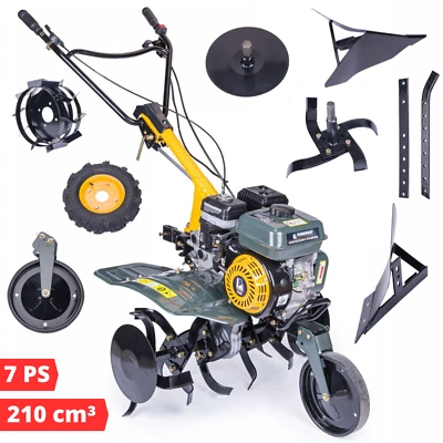 Benzin Gartenfräse Motorhacke Bodenfräse 7PS + Zubehör Werkzeugsatz - Bild 1 von 4