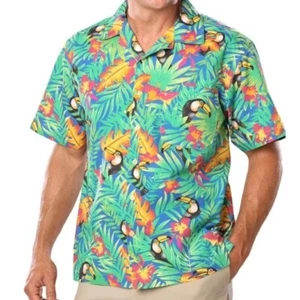 Malibu Blue Generation Toucan Hawaiian Tropical Shirt Men's Size XL Blue Green - Picture 1 of 8