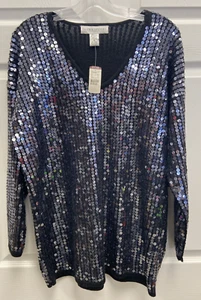 Superbe paillettes de soirée vintage Valerie Stevens à manches longues col en V PDSF 150 $ - Photo 1/6