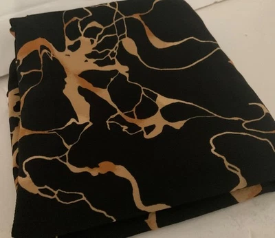 Vintage Cotton Polyester Blend Fabric: 54" x 59" - Gold on Black - Image 1 of 4