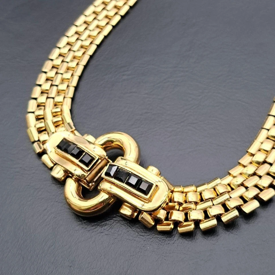 Auténtico Collar Gargantilla Colgante GIVENCHY Logo Tono Dorado Y2K Hermoso Ónix Foto 1 de 4