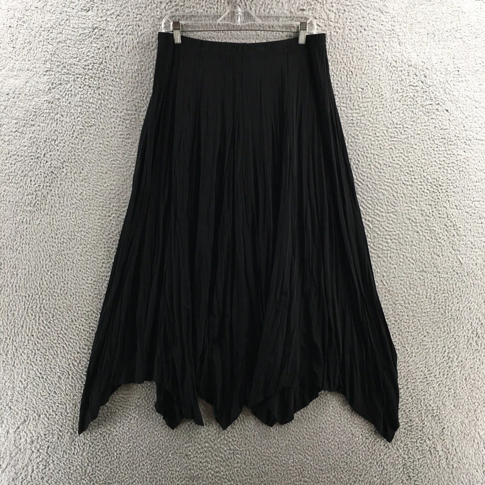 Chicos Pleated Midi Skirt Women 1 Black Elastic Waistband Pull On Stretch Casual - Image 1 of 4