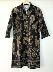 Bella Tu Charlie geblümtes Tunika Kleid schwarz gold Gr. L Kragen neu ohne Etikett - Bild 1 von 4