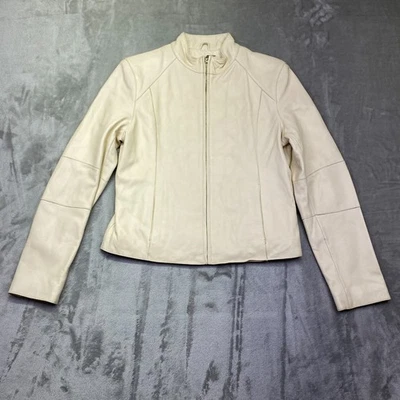 Chaqueta de moto Wilson de cuero crema con cremallera cuello delantero para mujer talla M grunge Foto 1 de 4