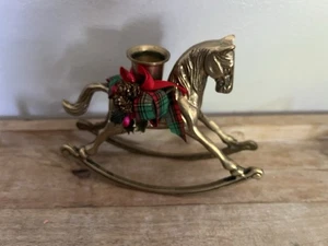 Messing Schaukelpferd Kerzenhalter Urlaub Weihnachten Kerzenhalter Vintage - Bild 1 von 9