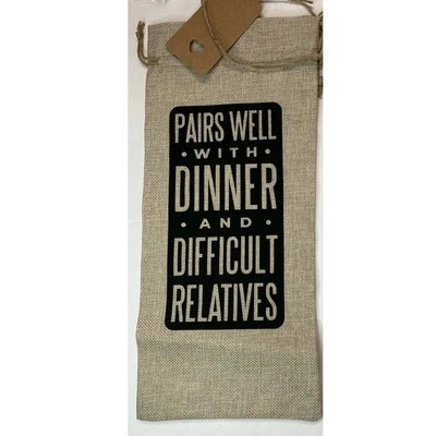 Botella de vino de arpillera bolsa de regalo pares de familiares de cena bien cordón negro Foto 1 de 2