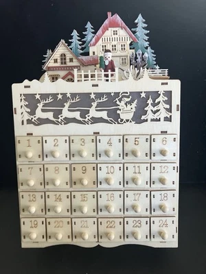 WOODEN LIGHTED ADVENT CHRISTMAS CALENDAR!  ABSOLUTELY BEAUTIFUL- NEW! - Image 1 of 4