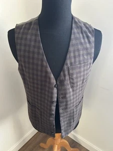 Perry Ellis Men’s Blue Plaid Dress Vest Size Medium Formal Classic Style - Picture 1 of 6