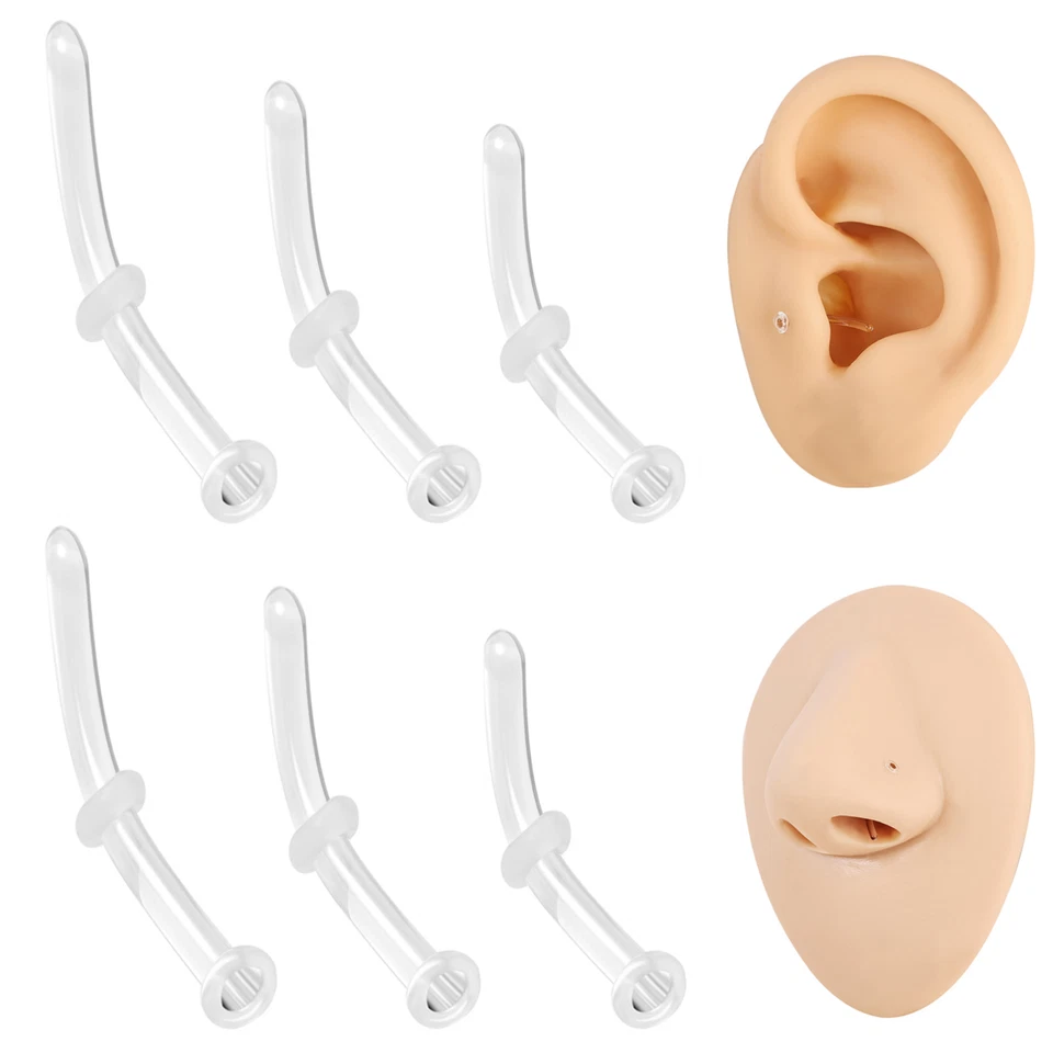 3Pcs/Lot Clear Glass Nose Studs Curved Stud Earrings Nostril Piercing Jewelry - Image 1 of 4