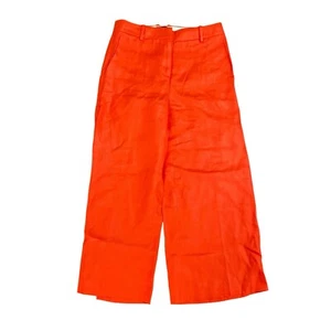 J Crew Damen hoch geschnitten Leinen City Fit Plissee Hose rot Größe 2 Tall - Bild 1 von 8