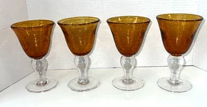 ARTLAND Amber Iris Bubbles Hand Blown Water Goblet Wine Glass 6.5” 8 oz - 4 - Picture 1 of 7