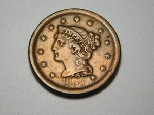 MONEDAS ANTIGUAS DE EE. UU. 1856 PELO TRENZADO CENTAVO GRANDE INCLINADO 5 - Imagen 1 de 8