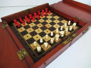 ANTIQUE WHITTINGTON TRAVEL CHESS SET JAQUES STYLE AND ORIG BOX-BOARD - Picture 1 of 17