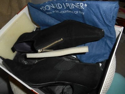 DONALD PLINER Black SUEDE SHOES BOOTIE Heels ZIP Front STRETCH + DUST BAG+ BOX 6 - Image 1 of 4