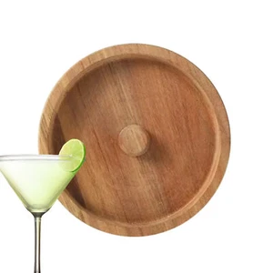 Cocktail Glass Rimmer For Salt Sugar Lime Wooden Round Bartender Tool Portable - Picture 1 of 12