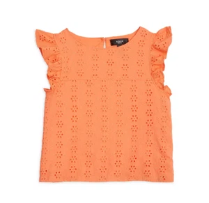 Aqua Girls' Eyelet Flutter Top Peach Size S 2675 - Picture 1 of 1